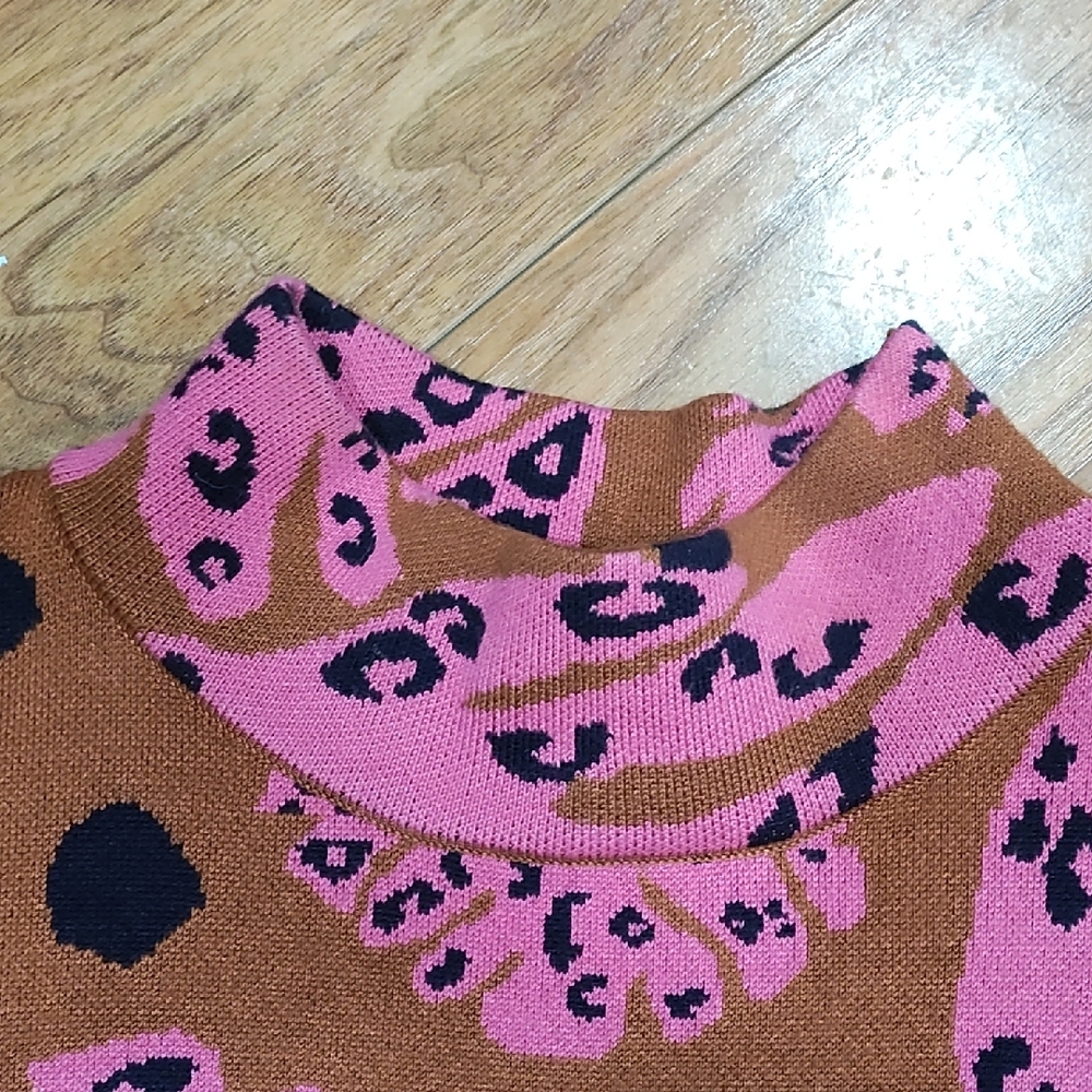 Fate Pink Leaf Print Sweater - Brown & Pink - Picture 4 of 7